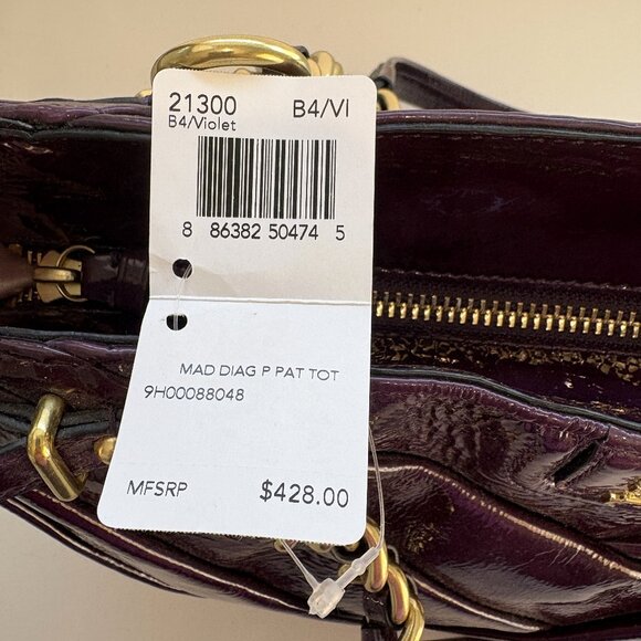 Coach Madison Diagonal Pleated Patent Leather Tote Bag Handbag 21300 Violet NEW - Picture 3 of 11